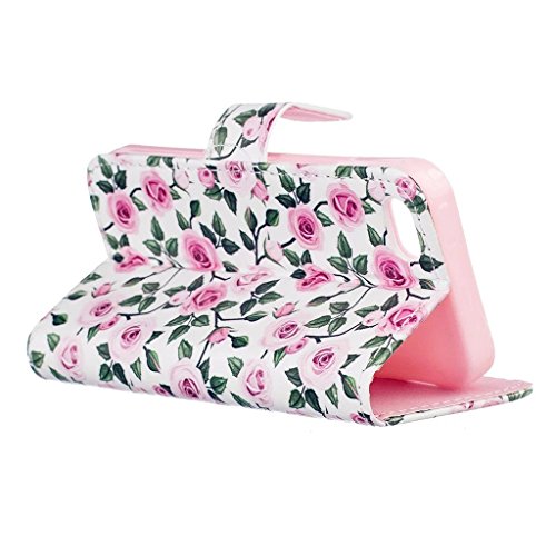 MUTOUREN Schutzhülle Case für iPhone SE 5 5S Prägung Blumen Geprägte indische Mandala Muster Buch-Stil Bookstyle Handyhülle Schutzhülle Taschen Anti-scratch Bumper et Shock Absorption Magnetverschluss Magnet Etui + Metall Touch-Pen, Kleine Rose - 5