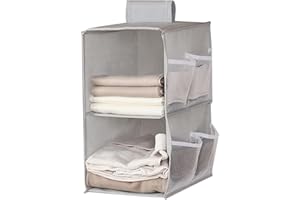 XiXiRan Schrank Organizer Hängend, 2 Fächer Kleiderschrank Organizer Hängend, mit 6 Netzseitentaschen, Faltbare Platzsparend Ordnungssystem für Zimmer - Grau