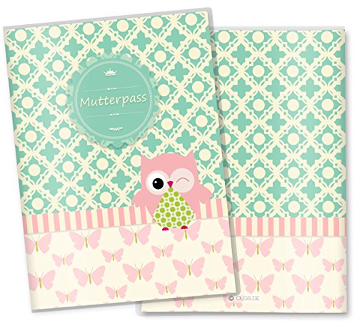 Mutterpass/Mutter-Kind-Pass Hülle 3-teilig Eule & Schmetterling Schutzhülle personalisierbar mit Namen (Deutschland/Österreich)