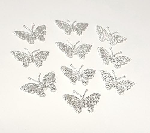 100pcs Fabric Silver Glittery Butterfly Motifsfor D I Y Card Crafting &amp; Sewing