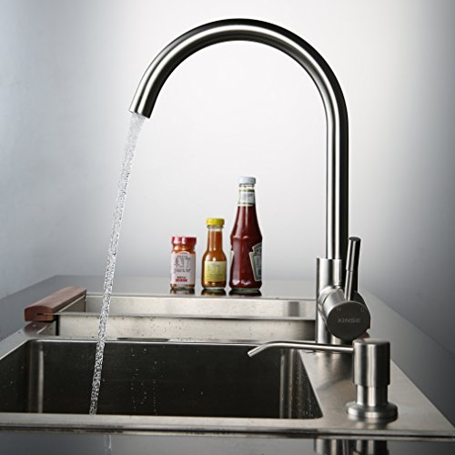 Kinse® Elegant Gebürstet Silber Küchearmatur Mischbatterie Spültischarmatur aus Edelstahl SUS304 mit ABS Bubbler Kann Wasser 30% Sparen für Küche Waschbecken - 4