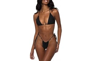 LUNNTE Damen Bikini Set Sexy Tanga String Bikini Badeanzüg Zweiteiliger Triangel mit Ring Badebekleidun Verstellbare Bademode Unterteil Seitlicher Schnürung