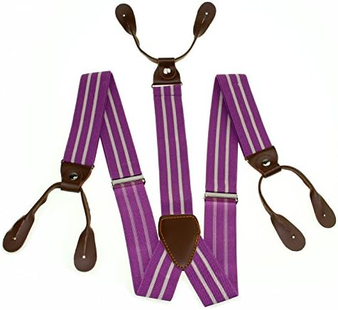 Suspenders Braces Polyester Elastic Adjustable Button Holes Stripe Purple Beige
