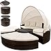 Produktbild Deuba® Poly Rattan Sonneninsel Ø185cm braun faltbares Sonnenschutzdach WPC Teleskoptisch 7cm dicke Sitzauflagen creme 3 bequeme Kissen - Sonnenliege Gartenliege Liegeinsel Lounge Liege Gartenmöbel