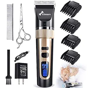 Gimars Cordless Dog Clippers, Newest 3.0 Motor Powerful Cutting Smoothly Dog Trimmer Grooming Shaver Kit Professional Electric Pet Hair Clippers for Thick Curl Coats, Cat, Dog and Other Animal