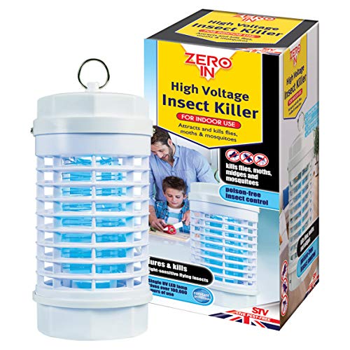 Zero In High Voltage Insect Killer (Poison-Free Bug Zapper, UV Light Lamp, Kills Flies, Midges and Mosquitoes, Home Use Electric Fly Killer)