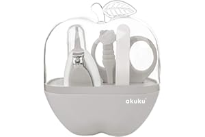 AKUKU Baby Nagelpflegeset Neugeborene blau 5-teilig"Apfel" | Health & Baby Care Kit | Babypflegeset Neugeborene Mädchen und Junge | Baby Pflege Set Mädchen Jungen | Baby Grundausstattung Set (grau)