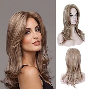 Perruque De Cheveux Synthetiques Ombres Chatain Clair Et Blond Cendre Longueur Moyenne Naturel Ondule Perruque De Fete Amazon Fr Beaute Et Parfum