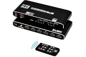 KuWFi HDMI Matrix 4x2, Soporte de Divisor de Interruptor HDMI HDCP 2.2 Control Remoto IR Interruptor HDMI 4x2 Spdif 4K Interruptor de Matriz HDMI 4x2