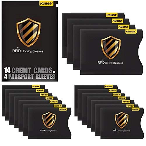 Bloqueo RFID, Kollea Tarjeteros para Tarjetas de Credito y Pasaporte [14 Protectores Tarjeta Credito & 4 Protectores Pasaporte]