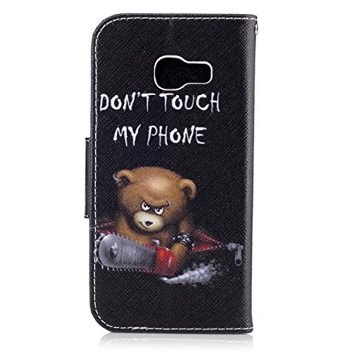 Galaxy A3 2017 Schutzhülle,Galaxy A3 2017 Hülle,Ukayfe Lederhülle PU Leder Tasche Case Cover für Samsung Galaxy A3 2017 Bunte Gemalt Malerei Kettensägen-Bär Muster Flip Cover Wallet Brieftasche Folio Tasche Handycover Schutz Hüllen Handyhülle Handytasche im Bookstyle mit [Ständerfunktion] und [Kartenfächer] Magnet Etui Schale Schutzhüllen für Samsung Galaxy A3 2017 mit & 1 x Schwarz Eingabestift (Don’t Touch My Phone) - 2