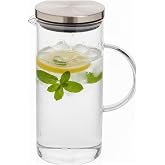 Metal Kapaklı Cam S&uuml;rahi &ndash; 1200 ml Isıya Dayanıklı Şeffaf Cam, Ergonomik Kulplu, Soğuk ve Sıcak İ&ccedil;ecekler İ&ccedil;in Şık Tasarım