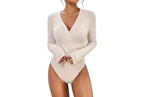 ticticlily Body Femme Sexy Chic Élégant Bodys à Manches Longues Col V/Rond Bodysuit en Tricot Côtes Haut Top Jumpsuit Combishort Combinaison Collant Chemisier Chemise Automne Hiver