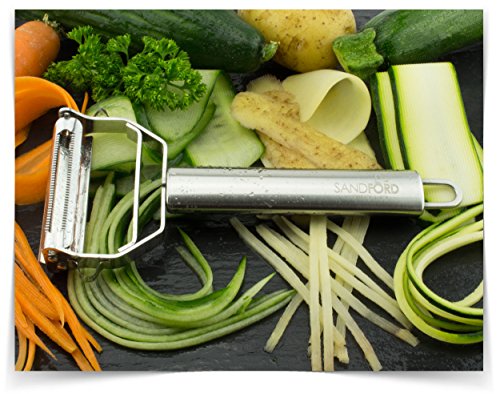Sandford 3-in-1 Sparschäler & Julienneschneider | Edelstahl Kartoffelschäler / Gemüseschneider für Obst und Gemüse | Streifenschneider / Spiralschneider für Gemüse-Spaghetti | inkl. Reinigungsbürste - 2