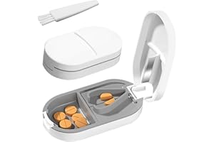 YIJIUBA Tablettenteiler für Alle Tabletten, Tablettenschneider für Kleine & Große Pillen, 2 IN 1 Tabletten Schneider mit Aufbewahrungsfach & Klingen, Tablettenspalter Pillenschneider Tablettenzerteiler Weiß