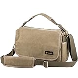 TARION RS-01 Sac à Bandoulière Photo avec Grande Capacité de 1 Caméra dslr +3 Objectifs et pour Tablette, Smartphone Sac de Photographie en Toile Imperméable en Style Rétro - Khaki