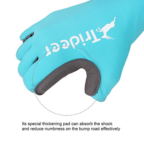 Ultraleicht Fahrradhandschuhe, Trideer Outdoor Reithandschuhe Radsporthandschuhe Trainingshandschuhe，Fingerlos Microfiber Material und Breath Lycra Fabric mit Safe Geleinlage, Idea für Road Race, Mountainbike, Radsport, Reiten, Wandern, Bergsteigen, Camping und mehr Sports im Freien, für Damen Herren Frauen Manner(Hellblau) - 3