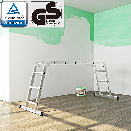 Songmics Alu Leiter Mehrzweckleiter Reichhöhe inkl. Armlänge 4,53 m bis 150 kg 12 Stufen mit 2 Gerüstplatten entspricht EN 131 GLT36M - 9