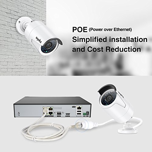 Sannce 1080P(1920*1280)POE NVR Kit di Videosorveglianza 4 Canali per il Sistema di sicurezza,4*2 Mega IP Videocamera rete di grado IP66,Accesso rapido QR Codice scanisione via lo Smartphone,Uscita HDMI, Backup USB, Senza HDD Preinstallato!