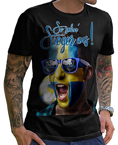 Stylotex Herren T-Shirt Basic So sehn Sieger aus Shout for Schweden, Farbe:schwarz;Größe:L