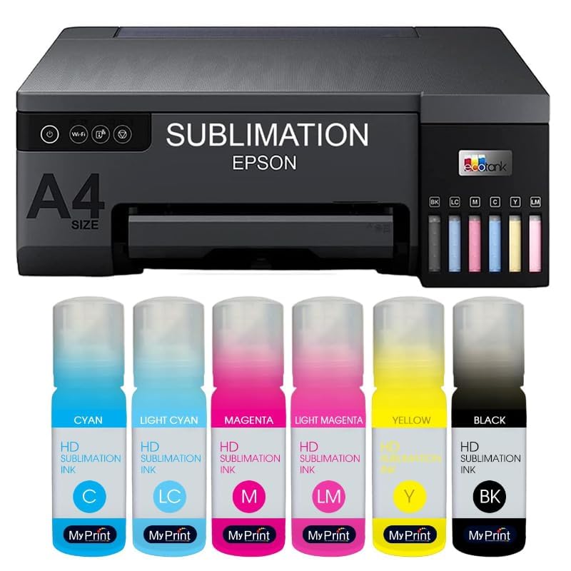 MY PRINT | Sublimation wired Printer Machine For Home Inkjet Printers| Printer L8050 With 6 Color Sublimation Ink, Including 200 Sublimation Paper | Heat Tape 5 Pcs | 3 Pcs T-Shirt, Black