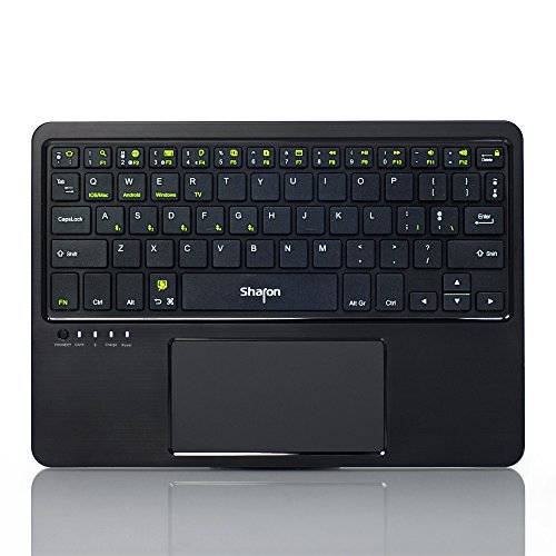 Teclado 4 en 1 Bluetooth para Smart TV Tablet Smartphone | Uso con 5 dispositivos al mismo tiempo | Android, iOS/Mac OS X, Windows 8 & 10 | Teclado inalámbrico con Multi-Gesture Touchpad | QWERTY inglés (Configuarción en español)