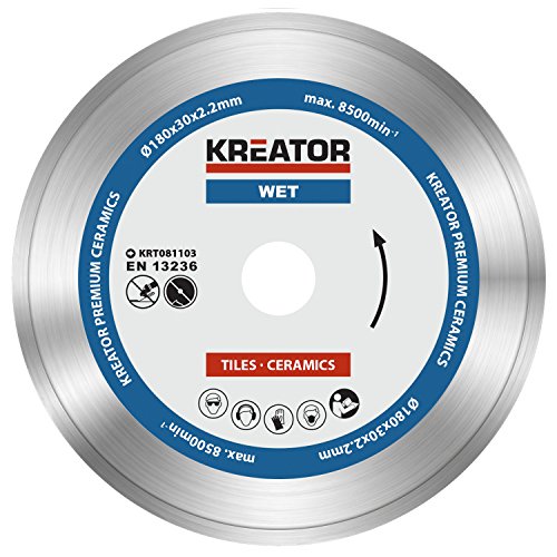 KRT081103 Premium Diamant Trennscheibe Ø180mm Nasschnitt für Fliesen Keramik Porzellan Bohrung 30mm + 2 Reduzierringe - 2