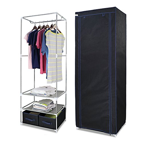 Finether Stoffschrank Garderobe Stoffschrank Faltschrank Kleiderschrank Campingschrank 165 x 60 x 45cm schwarz - 2