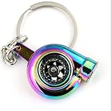 Muchkey® Creative Spinning Turbo Keyring Fashion Auto Part Model Car Fan's Favorite Turbine Turbocharger Keychain Key Chain Ring Keyfob (Neo Rainbow)