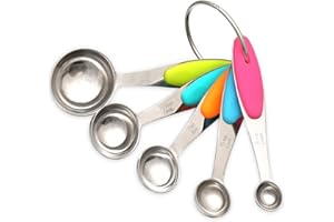 H&S Set di 5 Pezzi Cucchiaio Dosatore - Misurini per Cucina per Ingredienti Secchi e Liquidi - Misurini Americani per Cucina - Cucchiai Graduati in Acciaio Inox - Misurino Grammi