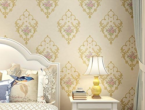 Poowef Wallpaper European Style Simple, Warm, Idyllic Flowers, Non-Woven Wallpaper, 3D Three-Dimensional Relief, Deep Embossing, Bedroom Living Room Background Wallpaper, 0.53*10M,D