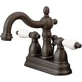 Kingston Brass KB1605PL Heritage 4 İn&ccedil; Porselen Kol Saplı Centerset Lavabo Bataryası, Yağ Ovuşturdu Bronz