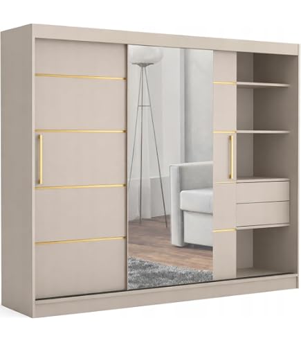 Brent - Kleiderschrank mit Spiegel, Garderobenschrank (BxHxT) 200x200x60 cm, Schrank mit Türen, Schlafzimmerschrank mit Regalen
