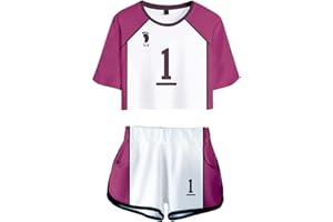 YIMIAO Niña Mujer Haikyuu Karasuno manga corta Conjuntos Hinata Shoyo Impresión de Anime 3D Traje de Moda de Cosplay Camiseta y Pantalones cortos