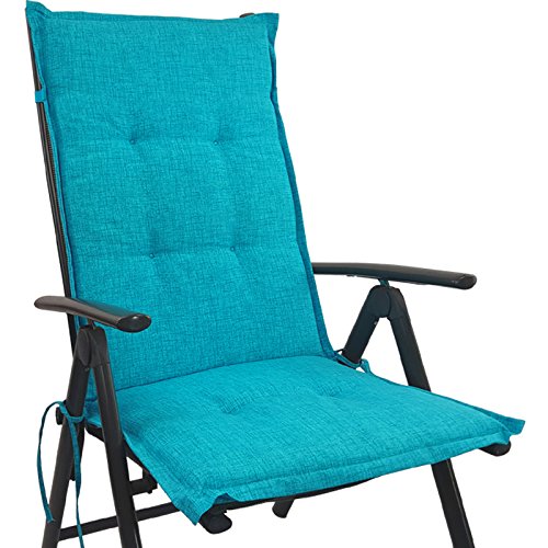 Hochlehner Auflage Outdoor 118 x 50 x 5,5 cm Schmutz- und wasserabweisendes Sitzkissen & Rückenkissen bequem gepolsterte Gartenstuhlauflage mit Gummiband, Farbe:Türkis - 2