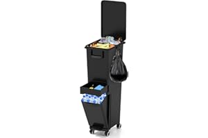 LIFEZEAL Poubelle 32 L avec 3 Compartiments, 1 Tiroir, Poubelle à Ordures Intérieure avec Pédale et 4 Roues, Ouverture Facile, Seau à Déchets, pour Cuisine (Noir, 32L)