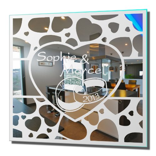 Motivspiegel Hochzeit 12 Spiegel mit Gravur Geschenk zur Hochzeit Wandbild Dekoration (45x45cm)