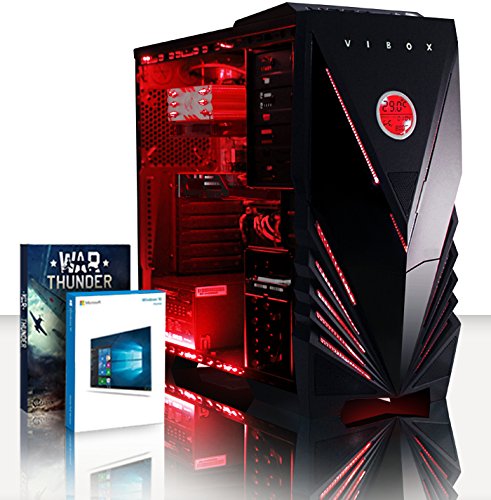 VIBOX Quickshot 23 Gaming PC - 4,2GHz Intel i5 Quad Core CPU, GTX 1050 GPU, Super, Desktop Gamer Computer mit Spielgutschein, Windows 10, Rot Innenbeleuchtung, lebenslange Garantie* (3,8GHz (4,2GHz Turbo) Intel i5 7600K Kabylake Quad 4-Core Prozessor CPU, Nvidia GeForce GTX 1050 2GB Grafikkarte GPU, 16GB Team Elite 2133MHz DDR4 RAM Speicher, 3TB (3000GB) SATA III 7200rpm Festplatte, Raijintek Aidos Air CPU Kühler, 400W 85+ Netzteil, Vibox rotes Gaming Gehäuse, Fatal1ty Z270 Mainboard)