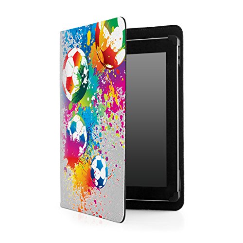 OOH!COLOR® Weiß UNIVERSAL Tablet Tasche für jeden 10 Zoll Bildschirm Tablet mit SFO004 Fußball Sport Motiv Hülle Kunstleder Muster Flip Case mit Standfunktion - 2
