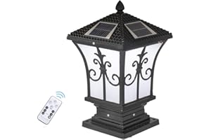 ACMHNC Luz de Farola Solar Con Control Remoto, Retro Luz de Poste Regulable, Farola de Exterior IP65 Impermeable Antigua Negra Luces de Jardín Para Caminos Patio Terraza Porche,S
