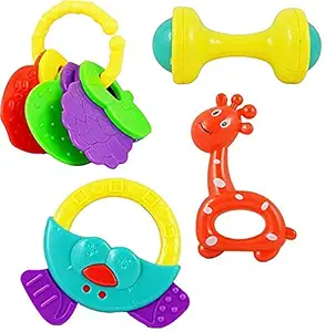 Royals Hub Baby Rattle Toys for Kids, Set of 4 Pcs - Colourful Lovely Attractive Rattles and Teether for Babies, Toddlers, Infants & Children Rattles Rattle Toys for Infants