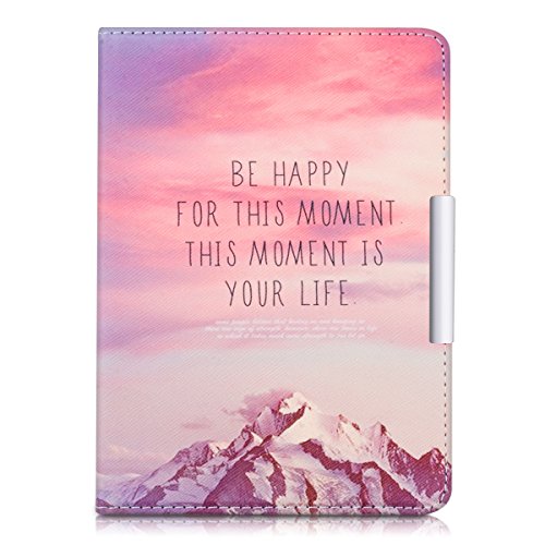 kwmobile Hülle für Tolino Vision 1 / 2 / 3 / 4 HD – Flipcover Case eReader Schutzhülle – Bookstyle Klapphülle Be Happy Design Rosa Violett Koralle - 2