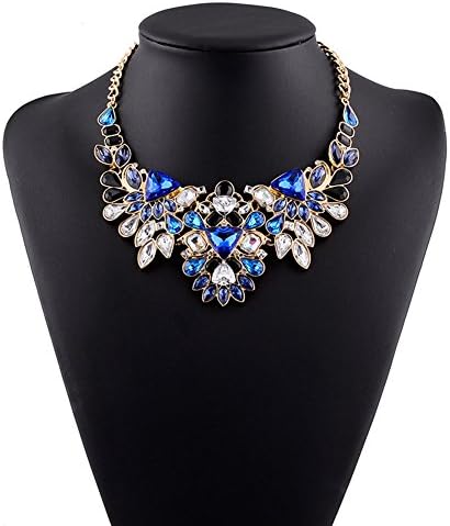 Eshion Jewelry Women's Crystal Chokers Statement Necklaces Rhinestone Choker Necklace Short Chains Jewelry Collier Collar Femme (Blue)