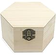 Azonee Plain Unfinished Box, Hexagon Unpainted Wooden Storage Box with Hinged Lid, Wooden Jewelry Box, DIY Craft Storage Chest Treasure Case for Art Jewelry Keepsakes Home Storage