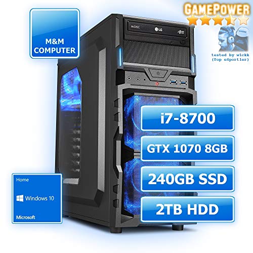 M&M Computer Dresden Gamer PC, Intel i7-8700 Prozessor Hexa-Core, NVIDIA GTX1070 8GB Grafikkarte, 240GB SSD, 2000GB HDD, 16GB DDR4 RAM 3000MHz, Windows 10 Home, sehr preiswert M&M Computer Dresden Gamer PC, Intel i7-8700 Prozessor Hexa-Core, NVIDIA GTX1070 8GB Grafikkarte, 240GB SSD, 2000GB HDD, 16GB DDR4 RAM 3000MHz, Windows 10 Home, sehr preiswert