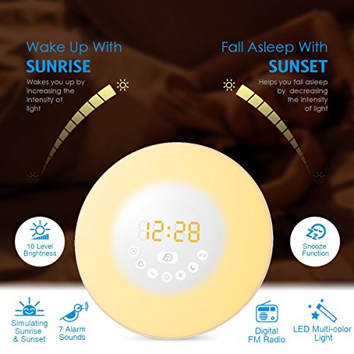 Amir Wake-Up Light, Wecker Lichtwecker, Lichtwecker, Wecker Licht, Aufwachen mit Licht, Sonnenaufgang Simulation Wake-up Light (Sonnenaufgangfunktion, 6 Natürlichen Wecktöne , Touchdisplay, 10-Helligkeit, Digitales FM Radio ) - 6