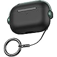 NEWTECHNO Antilost Lid Case Cover Shell for Airpods pro 2| Full Protection Case Cover with Lanyard Compatible for Airpods pro Gen-2 with carabaner | Green-Black