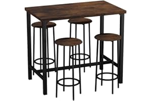 URBNLIVING CANCUN Bar Table and Stools Set – Industrial Kitchen Dining Breakfast Counter Furniture with 2 or 4 Chairs, Space-Saving Design for Home & Small Spaces - 5 Piece - Rustic Brown