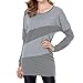 Produktbild Moonuy Frauen Long Sleeve Shirts Damen Lange Bluse Herbst Casual Rundkragen Getäfelt Lange Elegante Dünne Patchwork T Shirts Tops Bluse (EU 34 / Asien S, Grau)