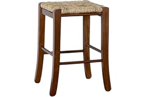 OKAFFAREFATTO MADDALONI Sgabello da bar basso in legno con seduta quandrata cm 30 x 30 in paglia in noce scuro h cm 47 nuovo già montato con gambe a sciabola